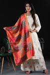 Orange color Muslin sequence Digital Printed Dupatta