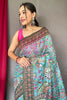 Sky Blue Cotton Weaved Saree With Digital Print