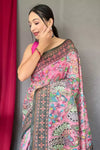 Baby Pink Cotton Weaved Saree With Digital Print