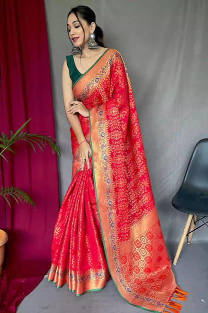 Red Pure Patola Silk Saree With Weaving