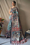 Baby Blue Soft Cotton Kalamkari Print Saree