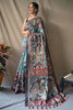 Baby Blue Soft Cotton Kalamkari Print Saree