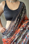 Goldfish Orange Soft Cotton Kalamkari Print Saree