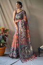 Goldfish Orange Soft Cotton Kalamkari Print Saree