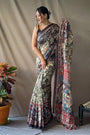 Light Olive Green Soft Cotton Kalamkari Print Saree