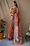 Orange and Multi Colored Cotton Silk Saree With Kalamkari Print