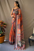 Orange and Multi Colored Cotton Silk Saree With Kalamkari Print
