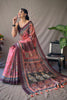 Pink and Multi Colored Cotton Saree With Kalamkari Print