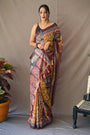 Yellow and Multi Colored Cotton Saree With Kalamkari Print