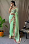 Green Georgette Saree With Sequence Work