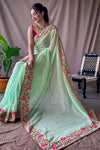 Green Georgette Saree With Sequence Work