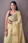Cream Original Tissue Silk Saree
