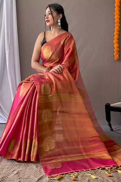 Pink Original Tissue Silk Saree With Weaving Work