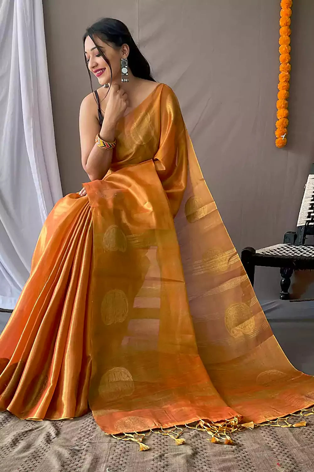 Orange Original Tissue Silk Saree