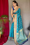 Sky Blue Pure Kutchi Patola Silk Saree With Weaving Work