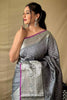 Grey Soft Litchi Silk Saree