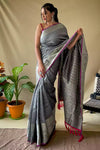 Grey Soft Litchi Silk Saree