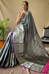 Grey Soft Litchi Silk Saree
