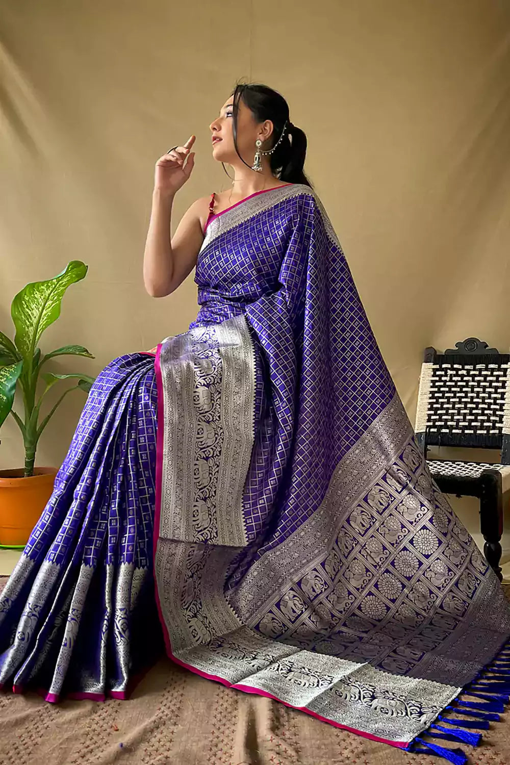Purple Soft Litchi Silk Saree