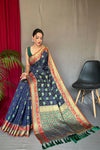 Stylish Navy Blue Colour Patola Silk Saree With Blouse