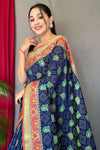 Stylish Navy Blue Colour Patola Silk Saree With Blouse