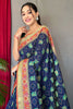 Stylish Navy Blue Colour Patola Silk Saree With Blouse