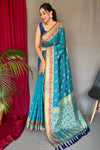 Sky Blue Colour Patola Silk Saree With Designer Blouse