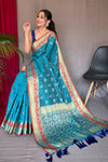 Sky Blue Colour Patola Silk Saree With Designer Blouse