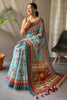 Arctic Blue Pure Malai Kalamkari Cotton Saree With Blouse