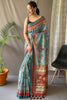 Arctic Blue Pure Malai Kalamkari Cotton Saree With Blouse