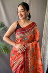 Orange Colour Pure Kalamkari Cotton Saree With Blouse