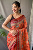 Orange Colour Pure Kalamkari Cotton Saree With Blouse