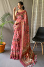 Flamingo Pink Colour Pure Kalamkari Cotton Saree With Blouse