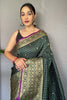 Forest Green Silk Saree With Zari Weaving