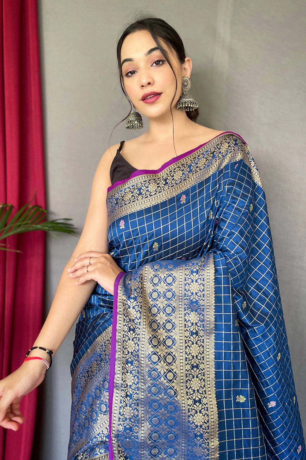Blue Silk Saree With Weaving Work