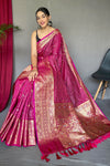 Beautiful Rani Pink Silk Saree With Zari Weaving