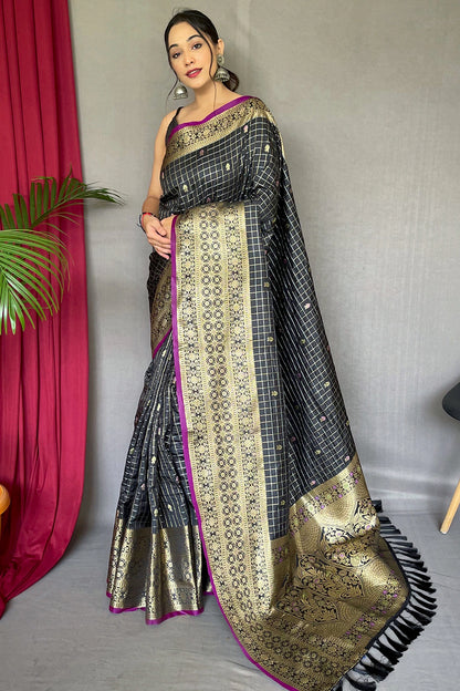Black Silk Saree With Weaving work