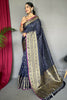 Designer Navy Blue Silk Saree With Fancy Blouse