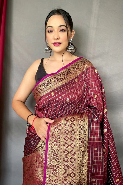 Maroon Silk Saree With Weaving Work