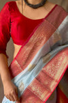 Baby Blue Soft Linen Weaving Saree