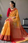 Mustard Yellow Soft Linen Weaving Saree