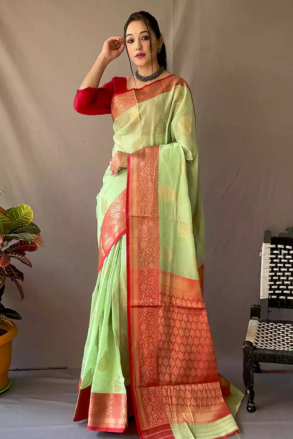 Tea Green Soft Linen Weaving Saree