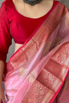 Baby Pink Soft Linen Weaving Saree