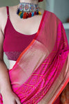 Pink Patola Bandhej Weaving Silk Saree