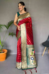Dark Red Pure Paithani Silk Saree With Zari Weaving Work
