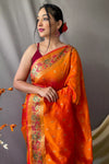 Shine Orange Colour Pathani Silk Saree With Rich Pallu