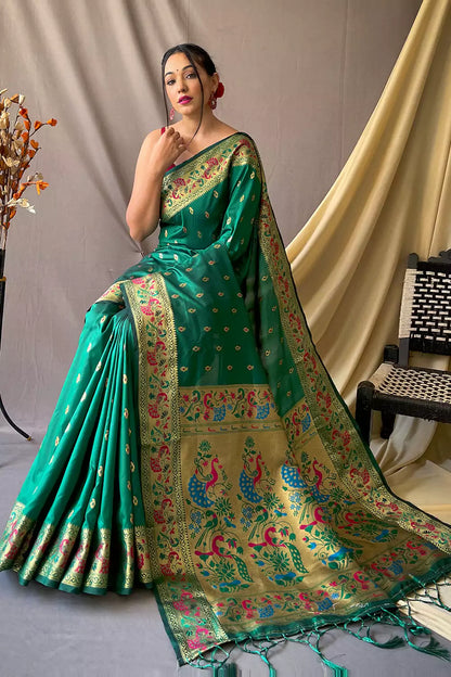Dark Green Colour Paithani Silk Saree With Rich Pallu