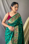 Dark Green Colour Pathani Silk Saree With Rich Pallu