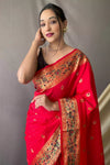 Hot Red Pathani Silk Saree With Beautiful Pallu