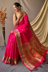 Hot Pink Pathani Silk Saree With Beautiful Pallu